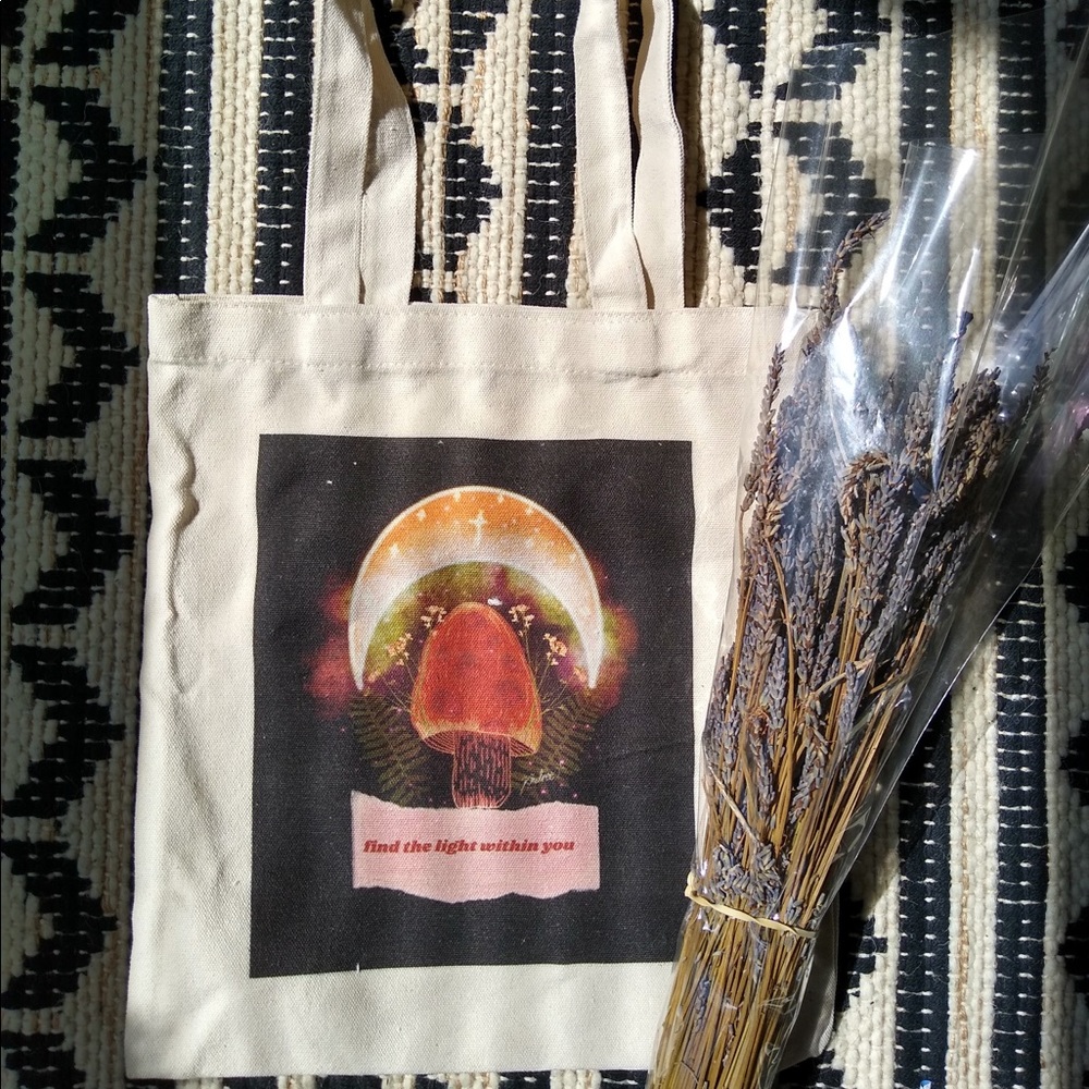 Organic cotton tote bag mushroom fairy canvas Organic cloth mushroom tote bag